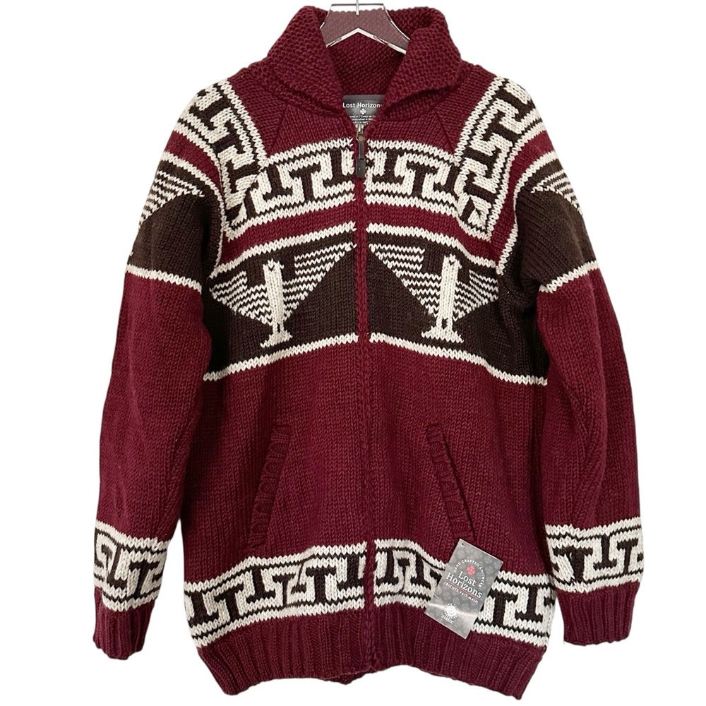 NWT Lost Horizons Men’s Phoenix Sweater Cardigan Hand Knit Wool Size L/XL